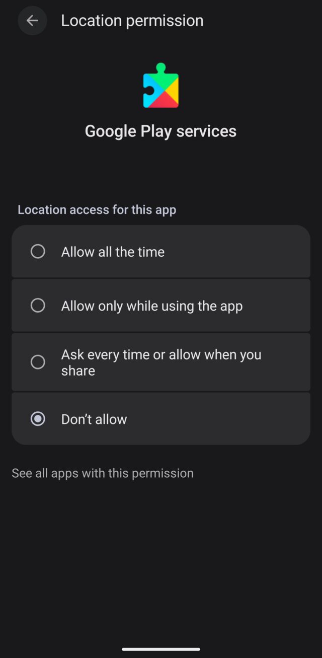 The Location permission for Play services