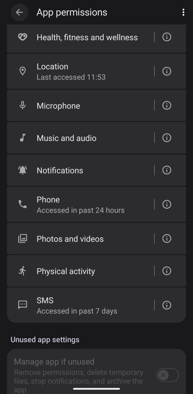 Play services permissions in settings