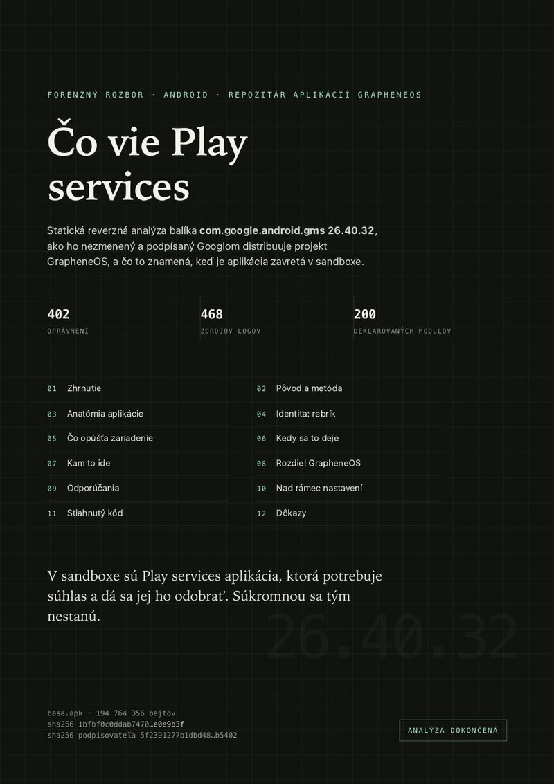 Prvá strana PDF rozboru Play services