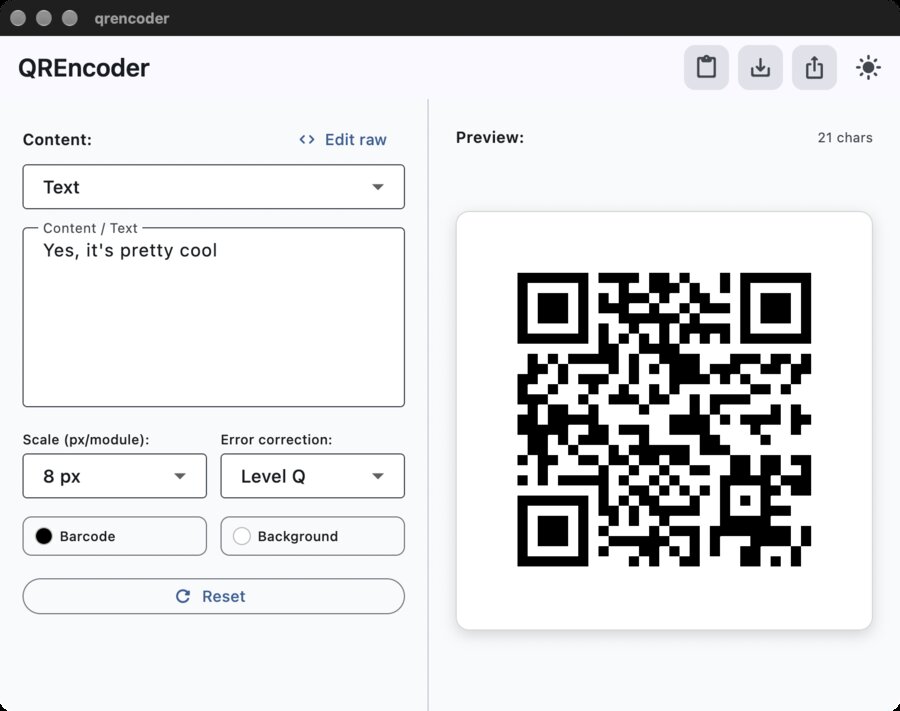 Nová aplikácia QREncoder vo svetlom režime, s textovým poľom a náhľadom QR kódu